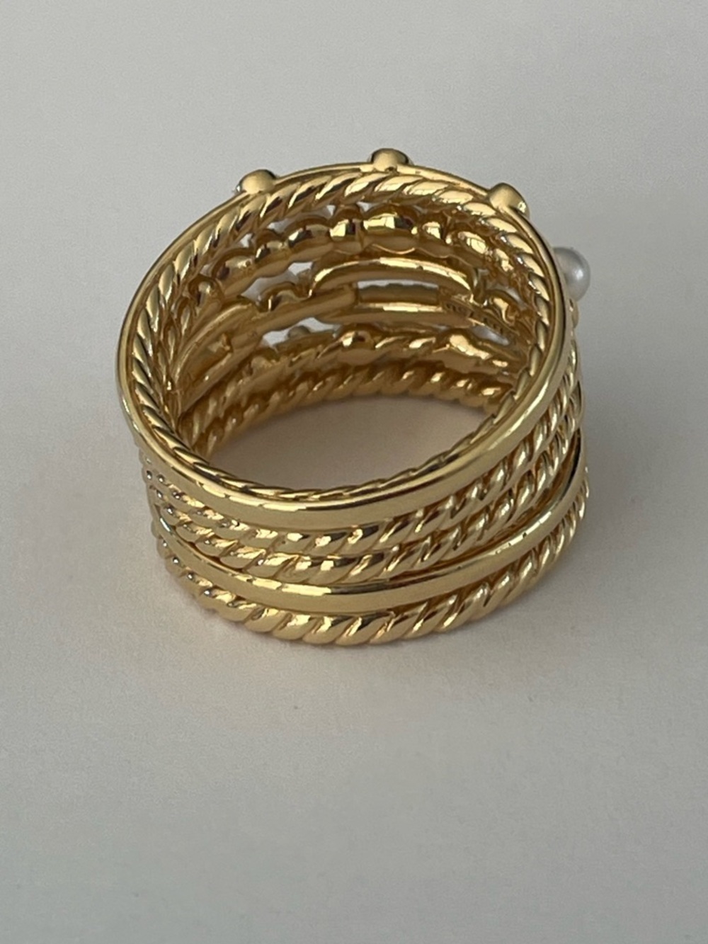 David Yurman 18k Petite Perle Pearl & Diamond Five Row Stax Ring - Picture 4 of 11